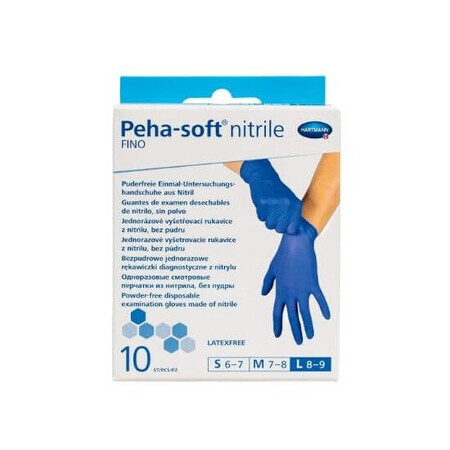 Gants fins en nitrile bleu, Peha Soft, 10 pièces Taille L, Hartmann