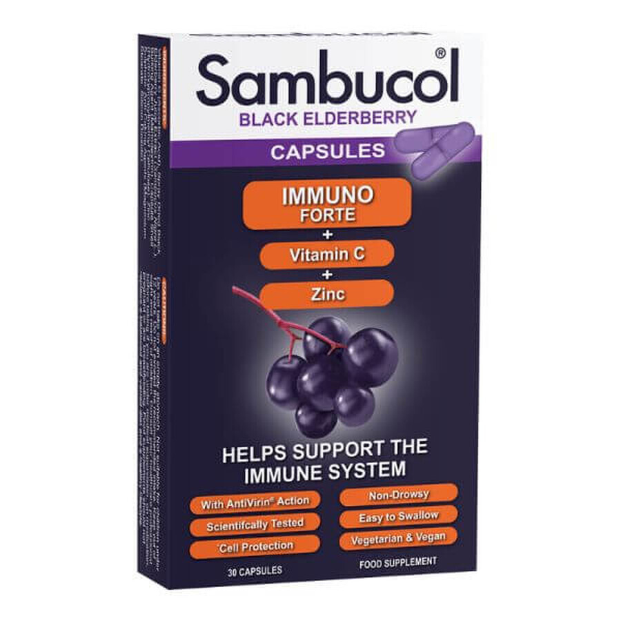 Inmuno Forte cápsulas con saúco negro, vitamina C y zinc, 30 cápsulas, Sambucol