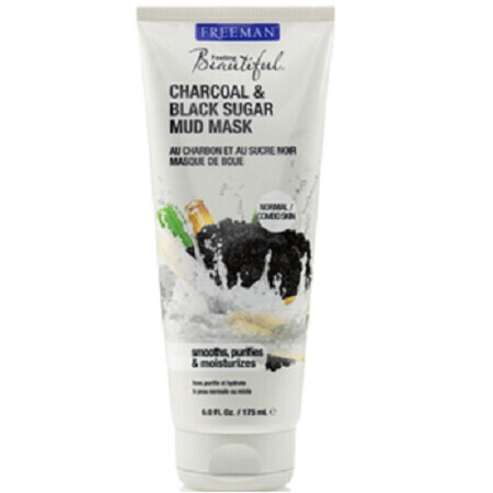 Mascarilla purificante e hidratante con azúcar negro, carbón vegetal y barro, 175 ml, Freeman