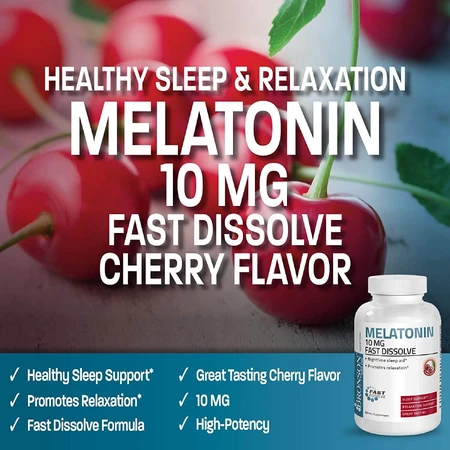 Melatonina 10 mg o smaku wiśniowym, 100 tabletek, Bronson Laboratories: ceny i cechy