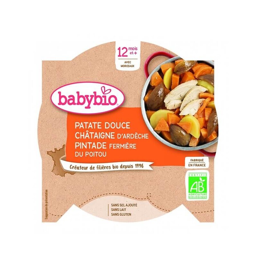 Menu zoete aardappel, karmijn en kastanje, +12, 230g, BabyBio