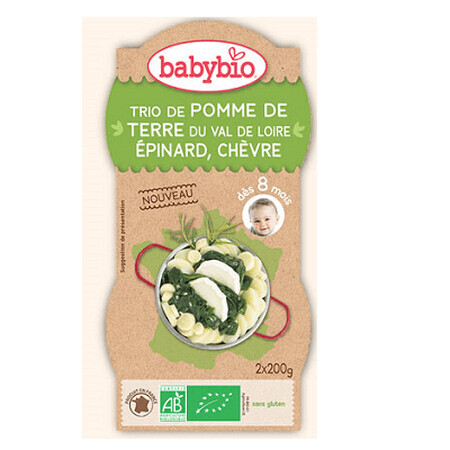 Menú ecológico de patatas, espinacas y queso de cabra, +8 meses, 2x200g, BabyBio