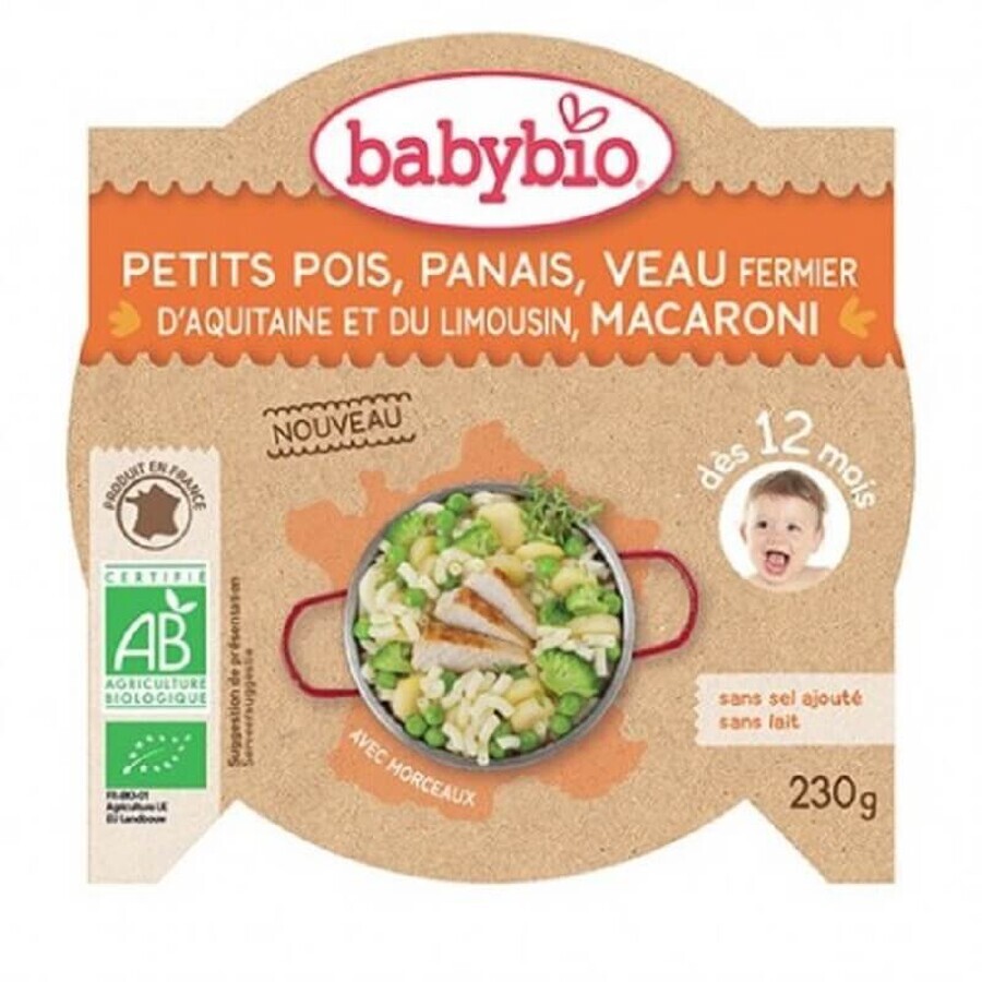 Menú grande manitas de ternera y pasta, 230 G, Babybio