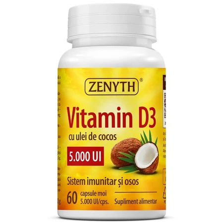 Vitamine D3 met kokosolie, 5000 IE, 60 capsules, Zenyth