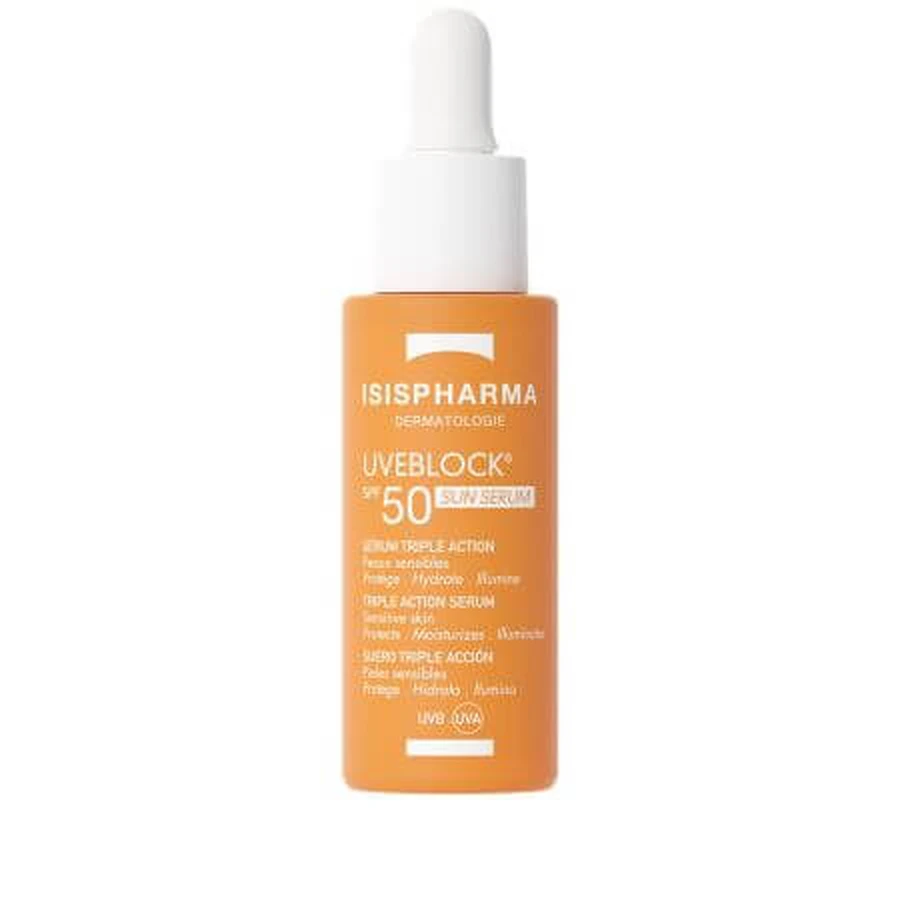 Serum con triple acción y protección solar SPF 50 Uveblock, 28 ml, Isispharma