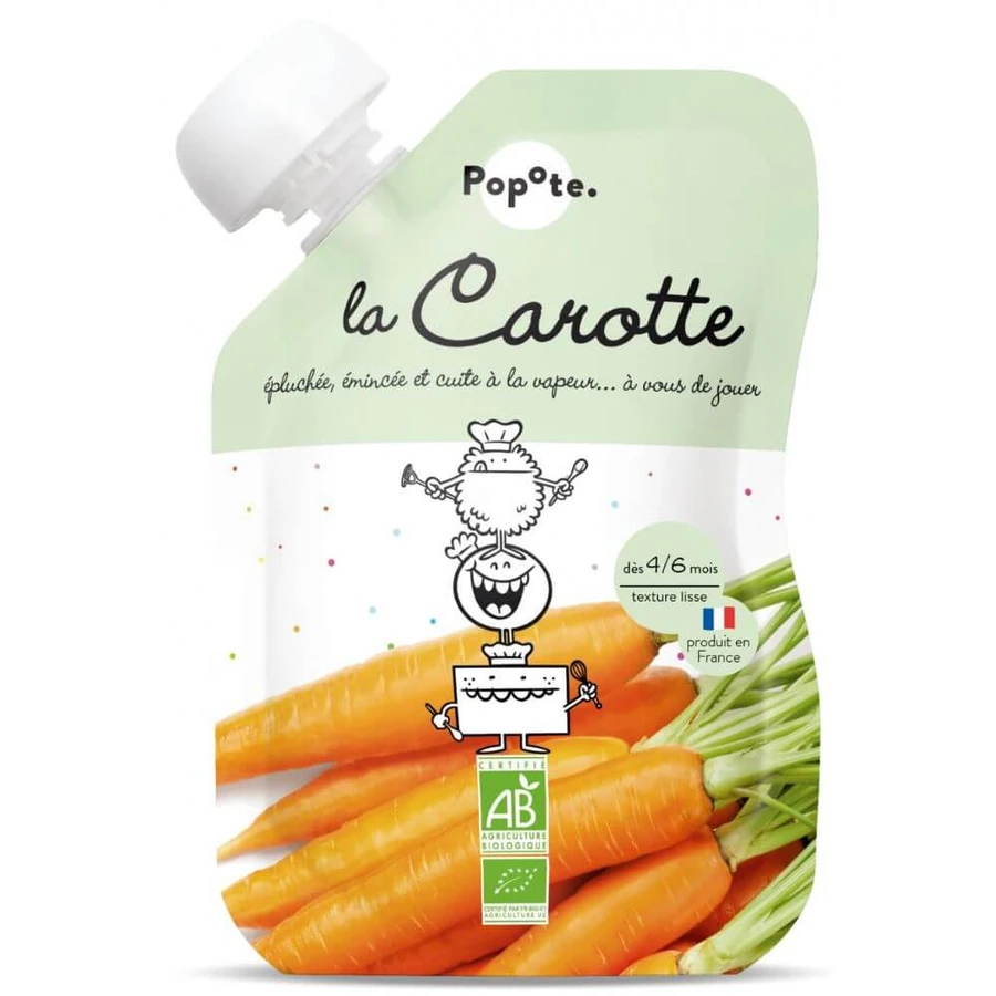 Puré ecológico con 82% de zanahorias, 4-6 meses, 120 g, Popote