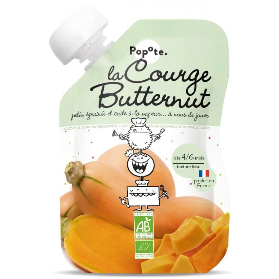 Puré ecológico con 60% de calabaza, 4-6 meses, 120 g, Popote