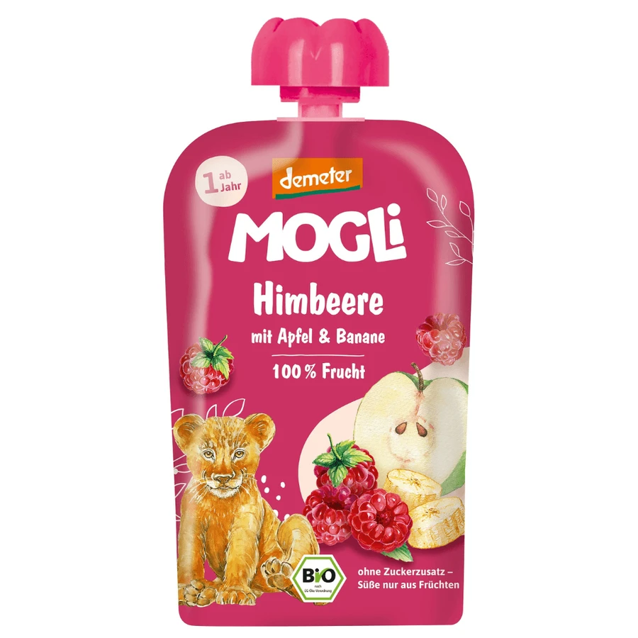 Purée bio, 1 an et +, framboise, pomme et banane, 100 g, Mogli