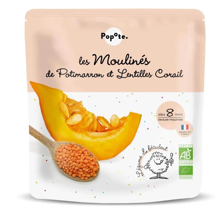 Calabaza y lentejas rojas bio, 8 meses+, 180 g, Popote