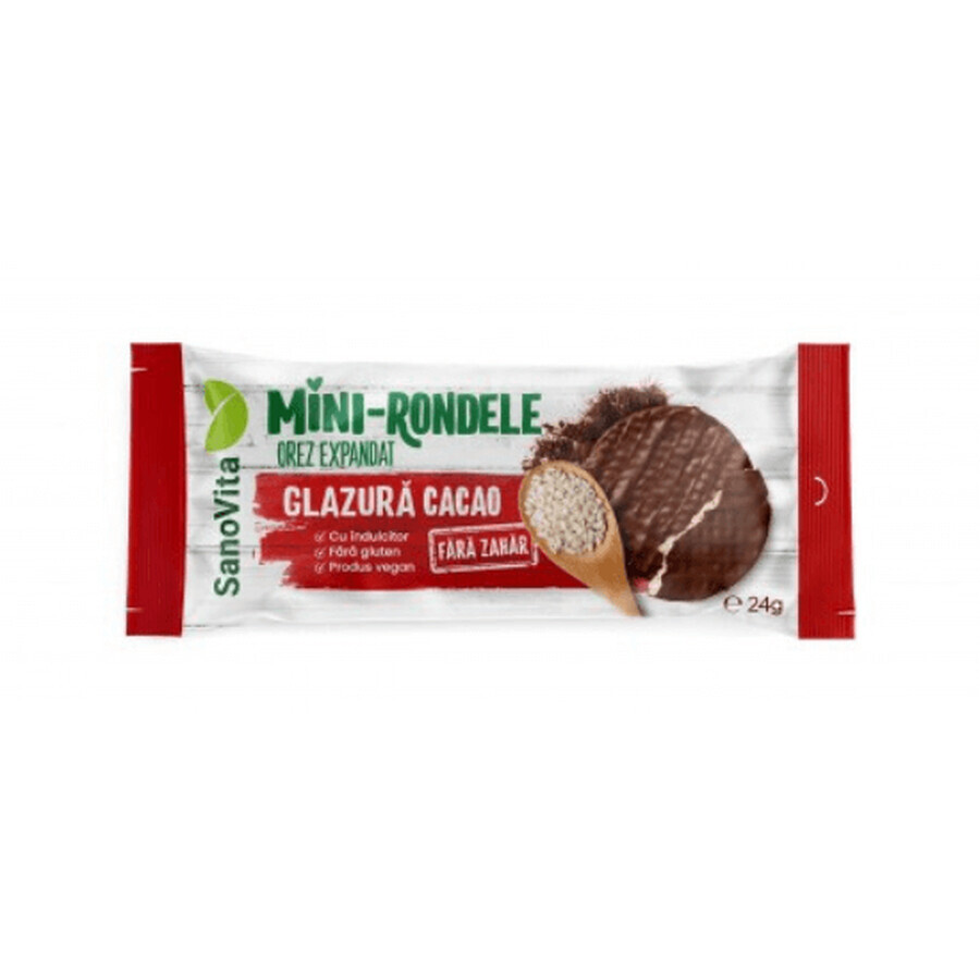 Mini rondelle di riso con glassa al cacao senza zucchero, 24 g, SanoVita