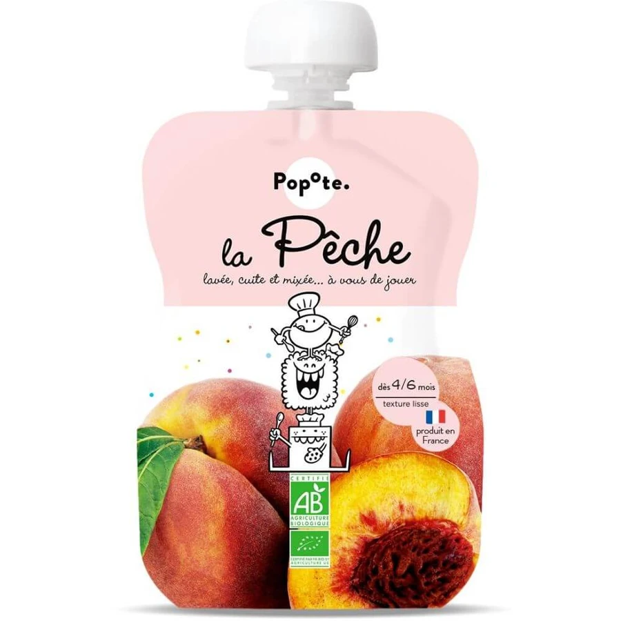 Puré ecológico con 60% de melocotones, 4-6 meses, 120 g, Popote