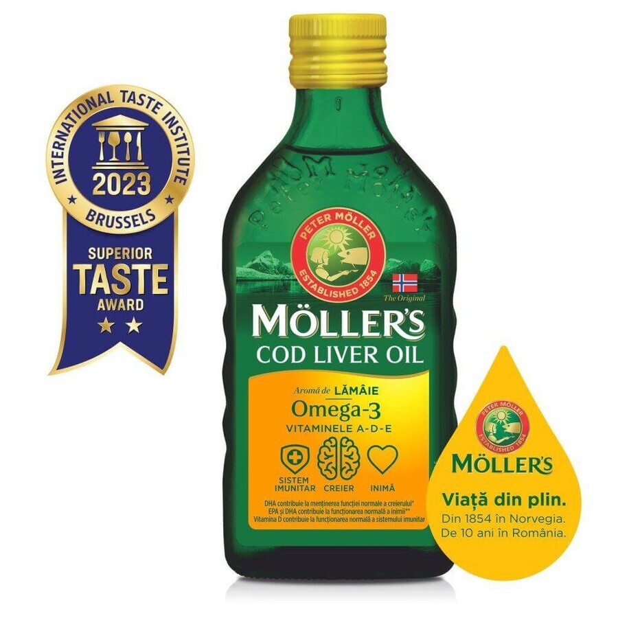 Omega 3 aceite de hígado de bacalao limón, 250 ml, Moller's