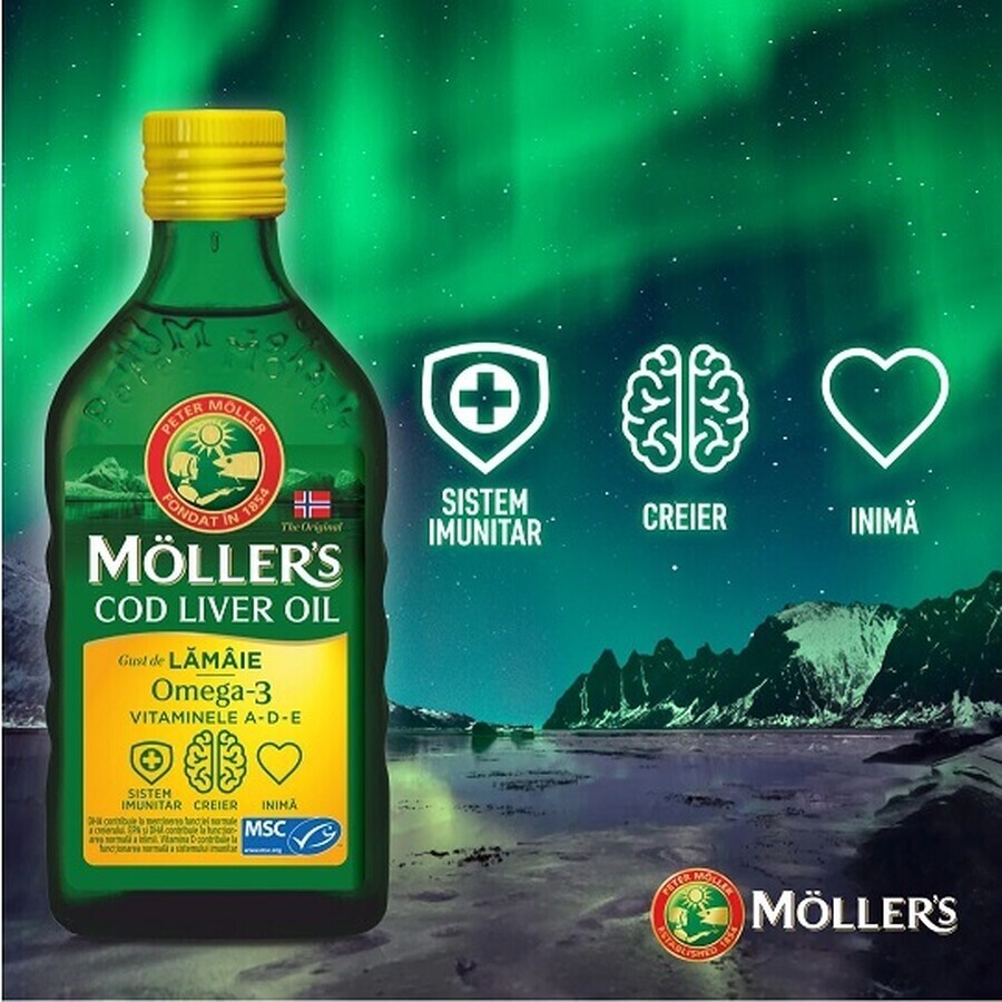 Omega 3 aceite de hígado de bacalao limón, 250 ml, Moller's