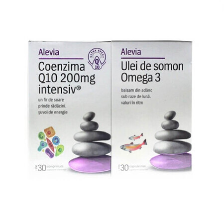 Pachet Coenzima Q10 Intensiv 200mg 30 capsule si Omega 3 ulei de somon 30 capsule, Alevia