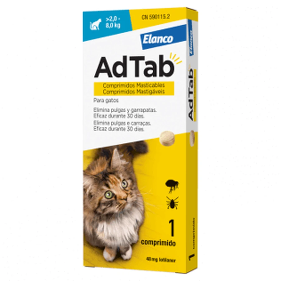 ADTAB 48 MG 1 COMPRIMIDO MASTICABLE PARA GATOS (2,0–8,0 KG)