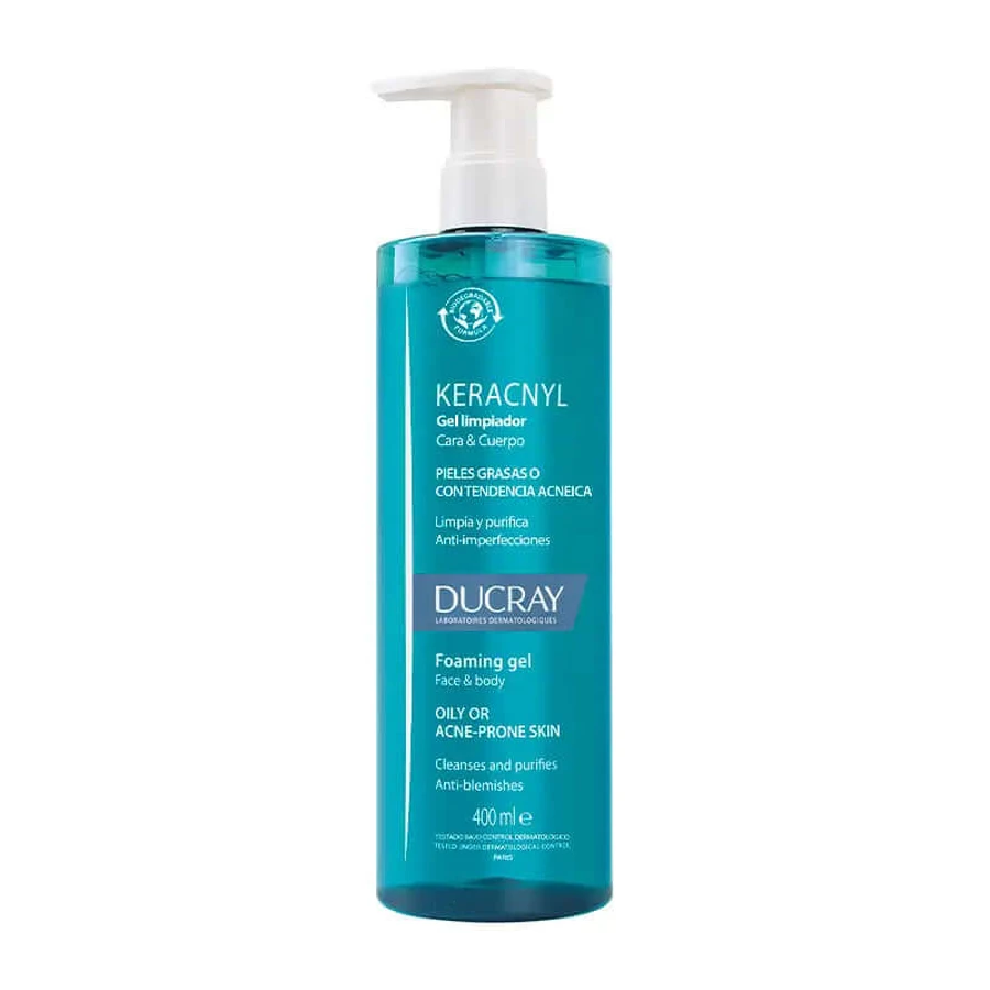 Ducray Keracnyl Gel nettoyant pour le visage et le corps à tendance acnéique, 400ml
