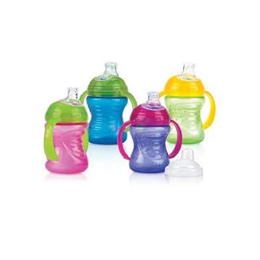 Vaso Drop Stop con asas y súper tetina Vari Flo, 240 ml, 6 meses+, 4040003, Nuby