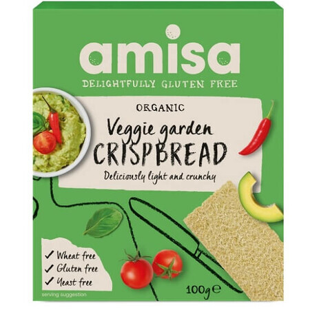 Veggie Garden Pan Crujiente Ecológico Sin Gluten, 100 gr, Amisa