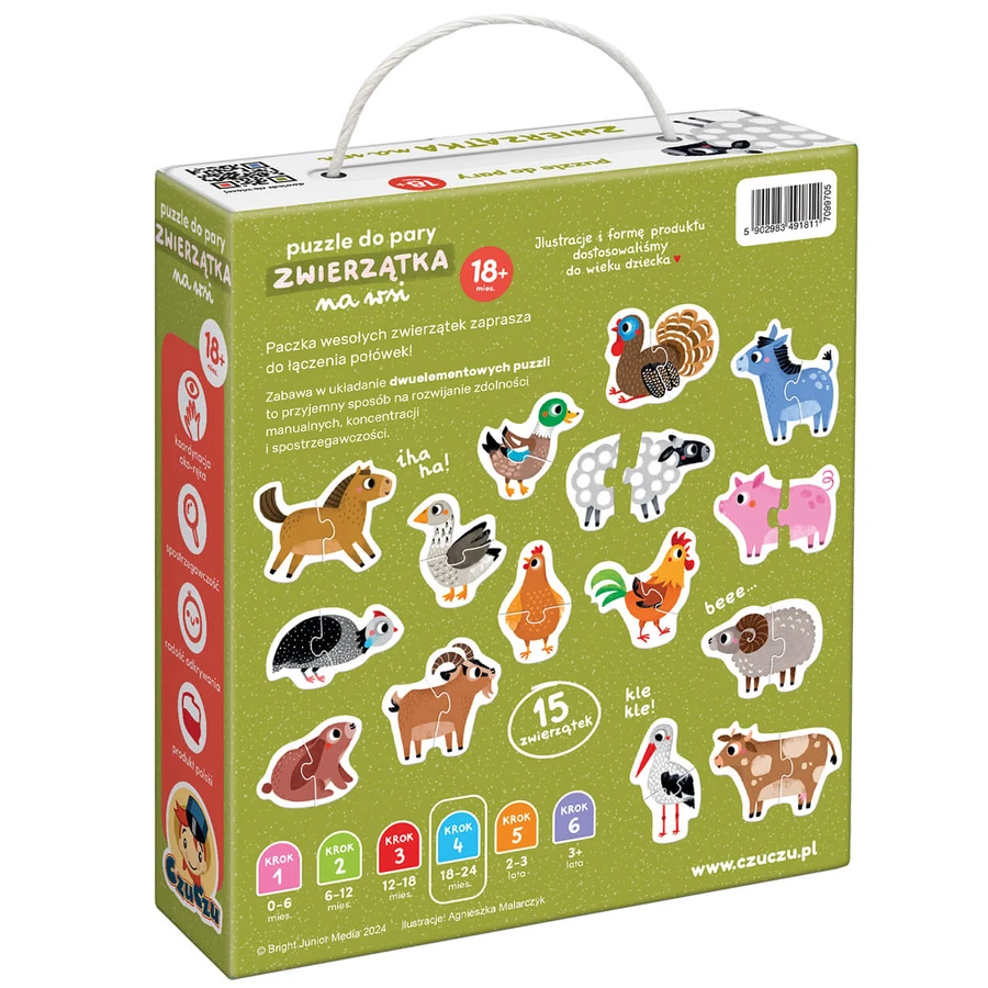 CzuCzu Puzzle cu perechi Animale din mediul rural, puzzle-uri pentru copii, de la 18 luni, 30 elemente