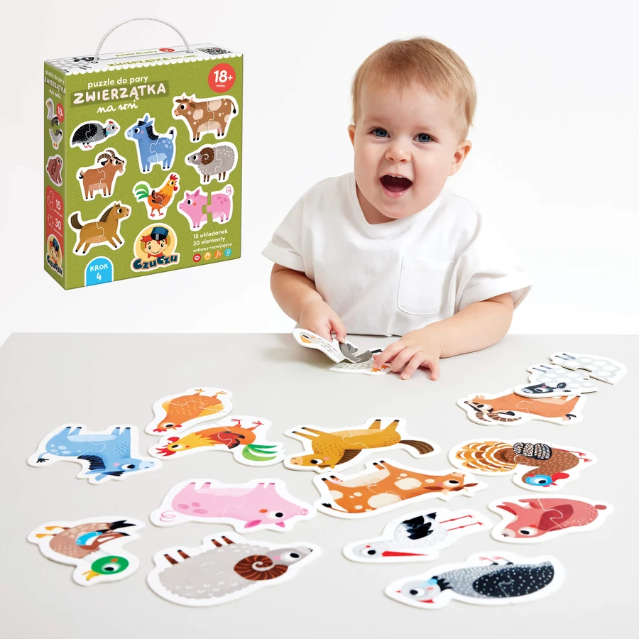 CzuCzu Puzzle cu perechi Animale din mediul rural, puzzle-uri pentru copii, de la 18 luni, 30 elemente