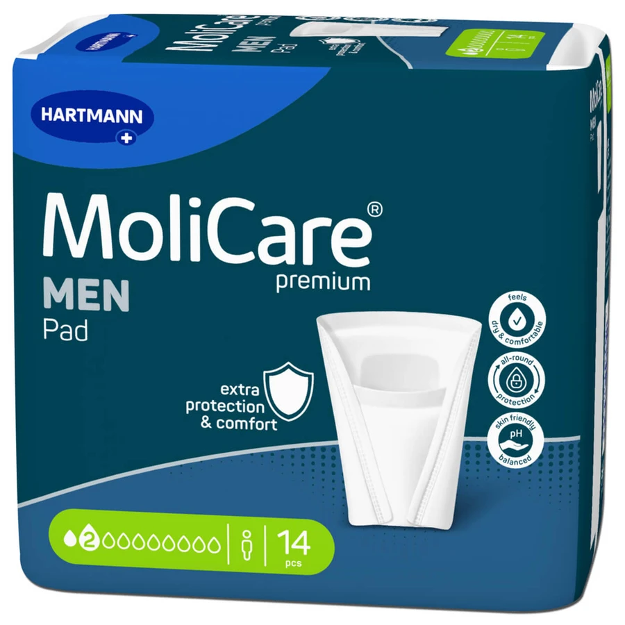 MoliCare Premium Men Pad, coussinets absorbants anatomiques, 2 gouttes, 14 pièces