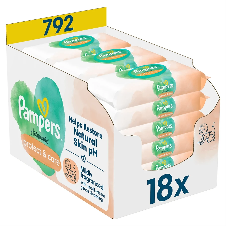 Pampers Harmonie Protect & Care, salviette umidificate, 18 x 44 pezzi