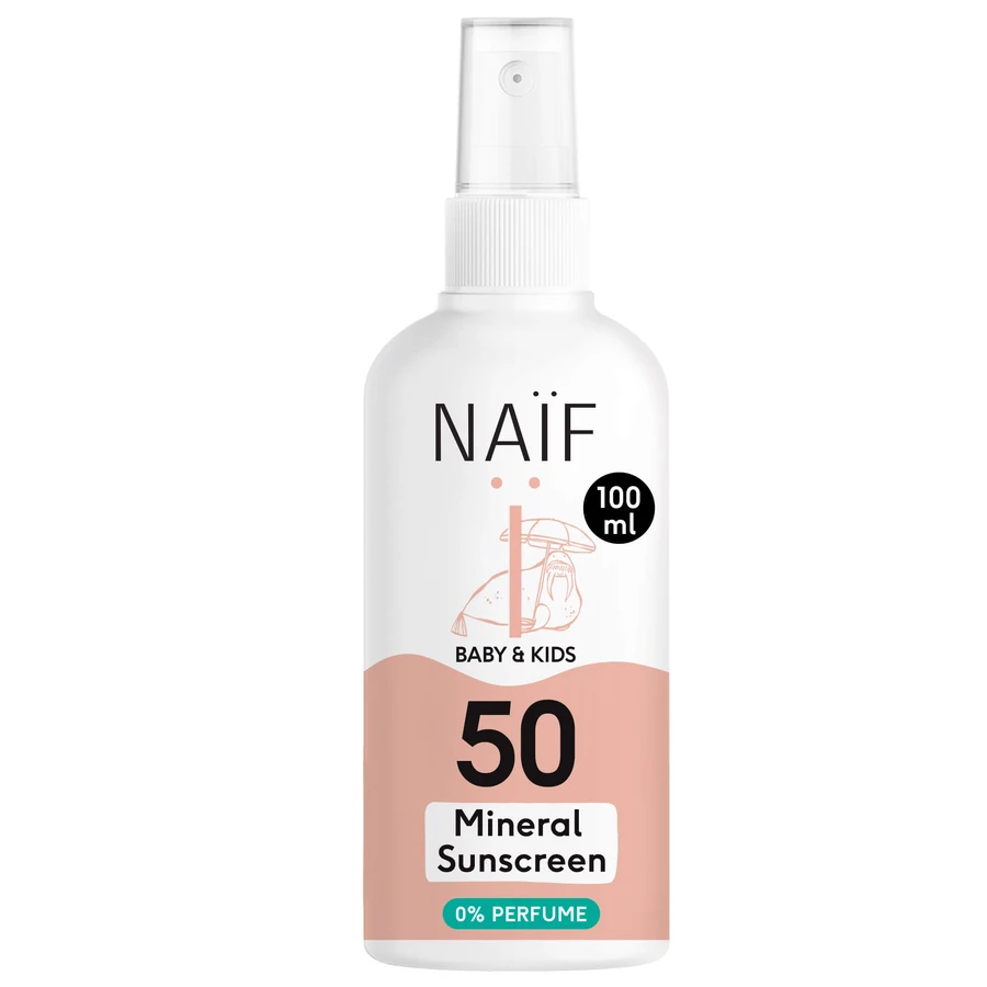 Naif Baby & Kids, spray de protecție solară minerală pentru bebeluși și copii, de la naștere, SPF 50, neperfumat, 100 ml