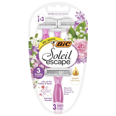 BIC Soleil Escape, aparat de ras pentru femei, de unică folosință, cu trei lame, Lily of the Valley & Rose, 3 bucăți