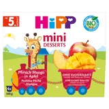 HiPP Mini Postre Bio, manzana, melocotón, mango, después de 5 meses, 4 x 100 g