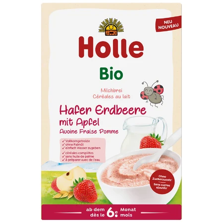 Holle Flocons d'avoine Bio, fraise, pomme, lait, à partir de 6 mois, 250 g
