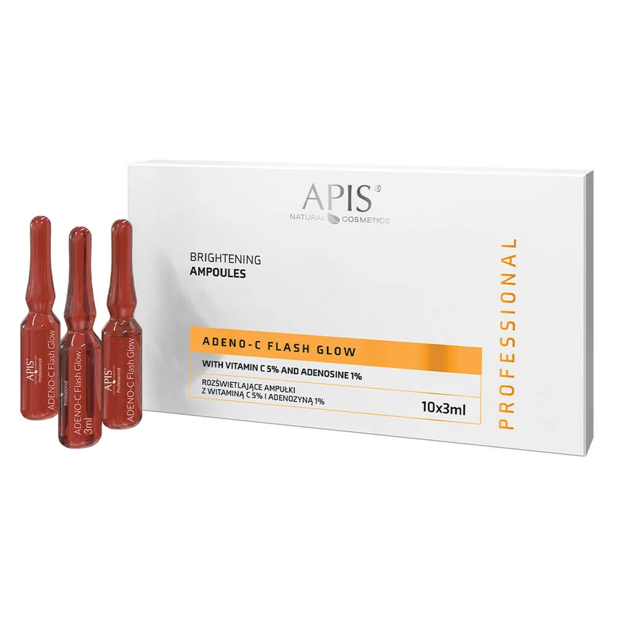 Apis Adeno-C Flash Glow, leuchtende Gesichtsampullen mit Vitamin C und Adenosin, 10 x 3 ml