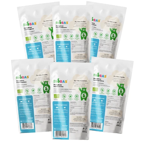 BioBas Bio pap set, rijst, spelt, gierst, griesmeel, havermout, met kleurboek en stickers, geen suiker toegevoegd, vanaf 6 maanden, 6 x 200 g