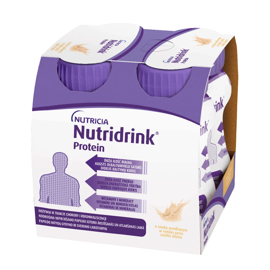 Kit di proteine Nutridrink, gusto vaniglia, 8 x 125 ml + libretto di ricette in omaggio