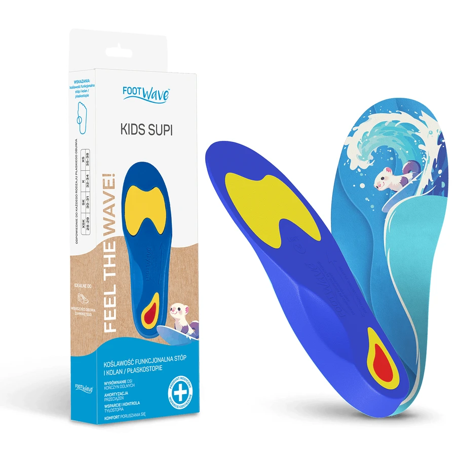 FootWave Kids Supi, plantillas ortopédicas, valgo funcional de pies y rodillas, pies planos, XSmall Kids, 28-29, 1 par