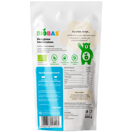 Gachas de arroz BioBas, sin azúcar añadido, a partir de 6 meses, 200 g
