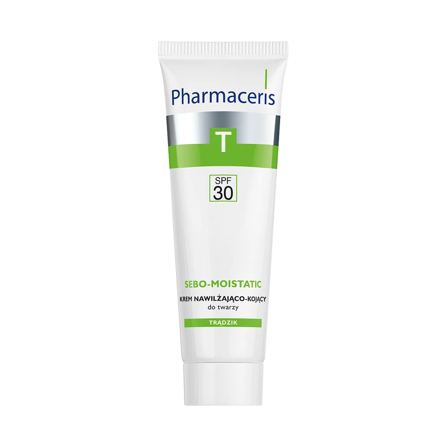 Lote Pharmaceris T Sebo-Moistatic, crema facial hidratante y calmante, FPS 30, 50 ml + Puri-Sebogel, gel limpiador T antibacteriano para el rostro, 80 ml