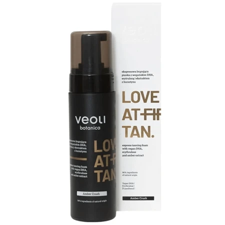 Veoli Botanica Love At First Tan, schiuma abbronzante express con DHA vegano, eritrulosio ed estratto di ambra, Amber Crush, 200 ml