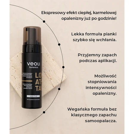 Veoli Botanica Love At First Tan, schiuma abbronzante express con DHA vegano, eritrulosio ed estratto di ambra, Amber Crush, 200 ml