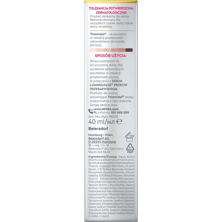 Nivea Cellular Luminous 630, crema de día antipigmentación, FPS 50, 40 ml
