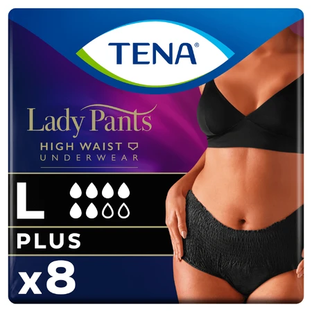 Tena Lady Pants Noir, saugfähige Slips, Größe L, 95-130 cm, Plus, 8 Stück
