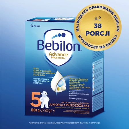 Set Bebilon Advance Pronutra 5 Junior, fórmula nutritiva a base de leche, para preescolares, 2 x 1000 g