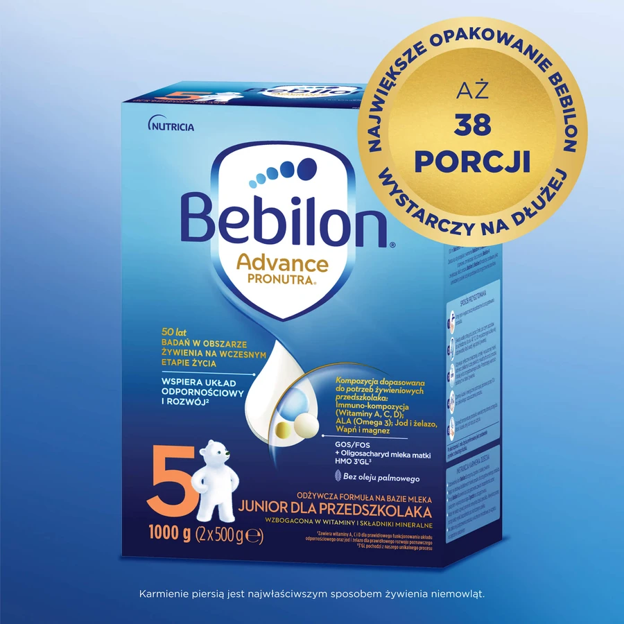 Set Bebilon Advance Pronutra 5 Junior, fórmula nutritiva a base de leche, para preescolares, 2 x 1000 g