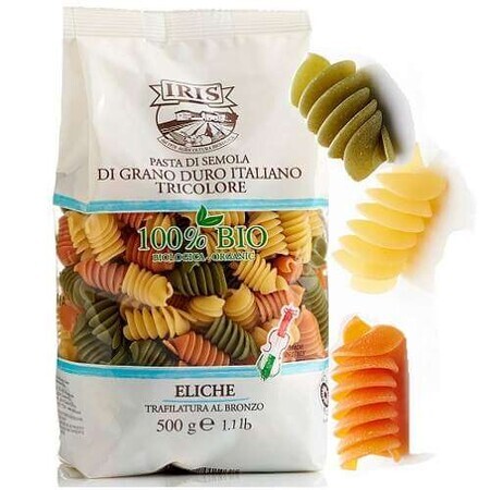 Pasta de trigo duro tricolor ecológica, 500 g, Iris Bio