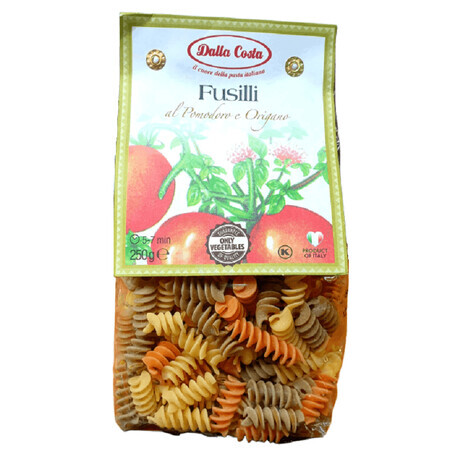 Fusilli pâtes de blé dur avec tomates et origan, 250 g, Dalla Costa