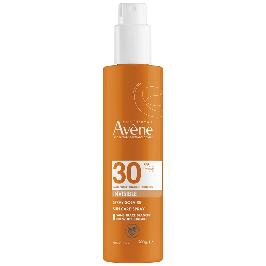 Avène Sun set, haute protection solaire, spray, SPF 30, 200 ml + écran solaire invisible pour le visage, peau sensible, SPF 50+, 50 ml + sac de plage gratuit