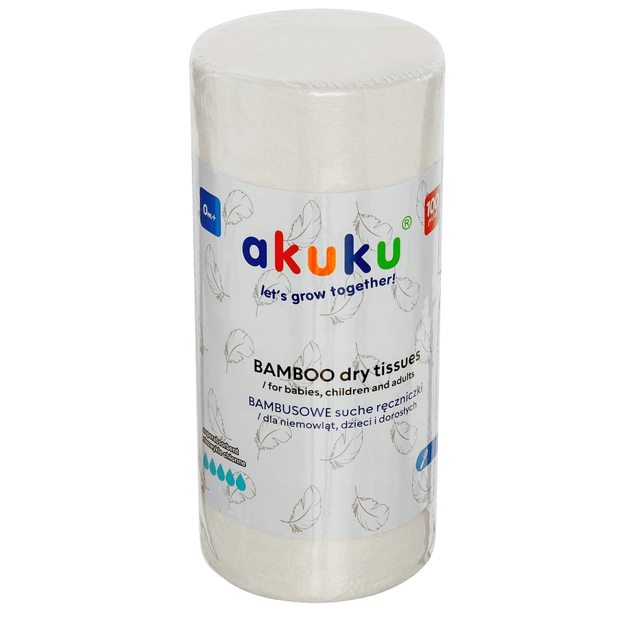 Akkuku, disposable bamboo towels for babies and children, 18 x 25 cm, in roll, 100 pieces