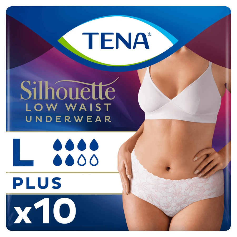 Tena Silhouette Plus Blanc, slip absorbant discret pour femmes, taille L, 10 pièces
