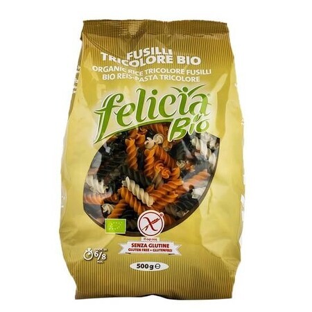 Pasta tricolor con harina de arroz bio, 500 gr, Felicia