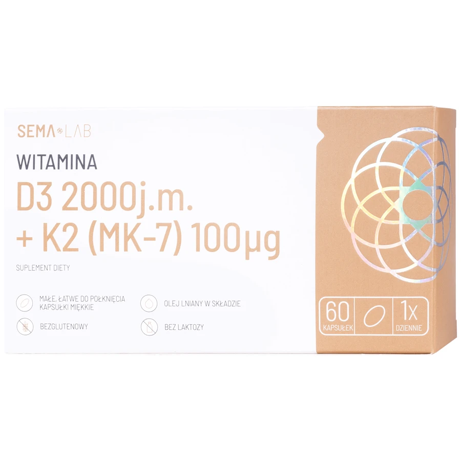 SEMA Lab Vitamine D3 2000 IE + K2 (MK-7) 100 µg, 60 capsules