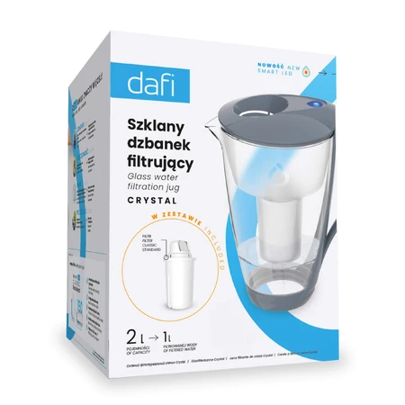 Dafi Crystal Led, ulcior cu filtru din sticlă, oțel, 2 l + filtru clasic, 1 buc